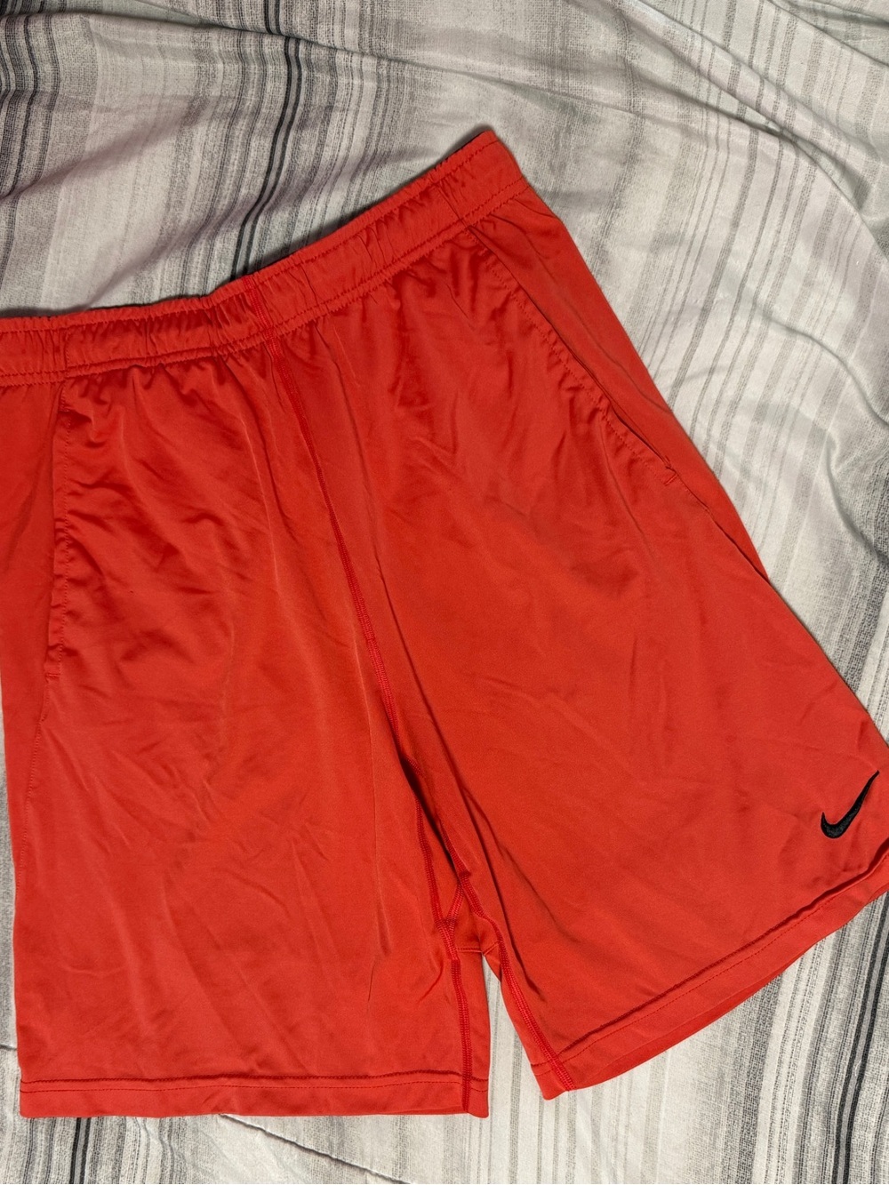 Nike Men’s Bright Red Athletic Shorts with Black Swoosh